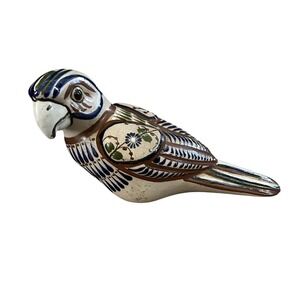 Tonala Mexican Pottery Parrot Bird Folk Art Hand Painted Signed‎ Mateos